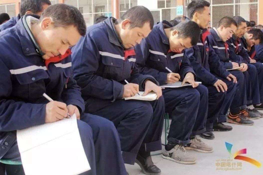 Uyghur internees at a camp in Kargilik County, Kashgar Prefecture